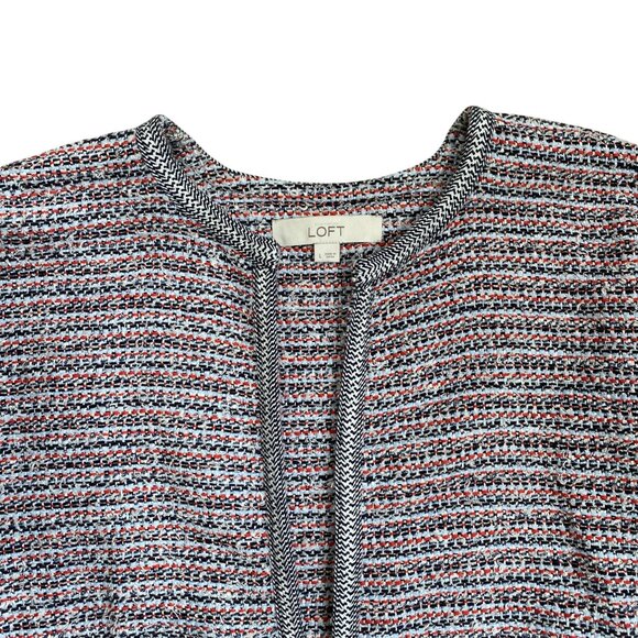 LOFT Tweed Wool Blend Striped Open Jacket Sz L Bell Sleeve Office Career Mature - Picture 5 of 11